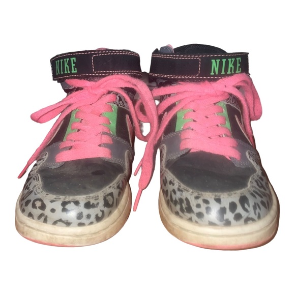 NIKE Mogan Mid Pro Pink Green Cheetah Leopard High Top Sneakers Shoes, Size 4Y - Picture 5 of 10